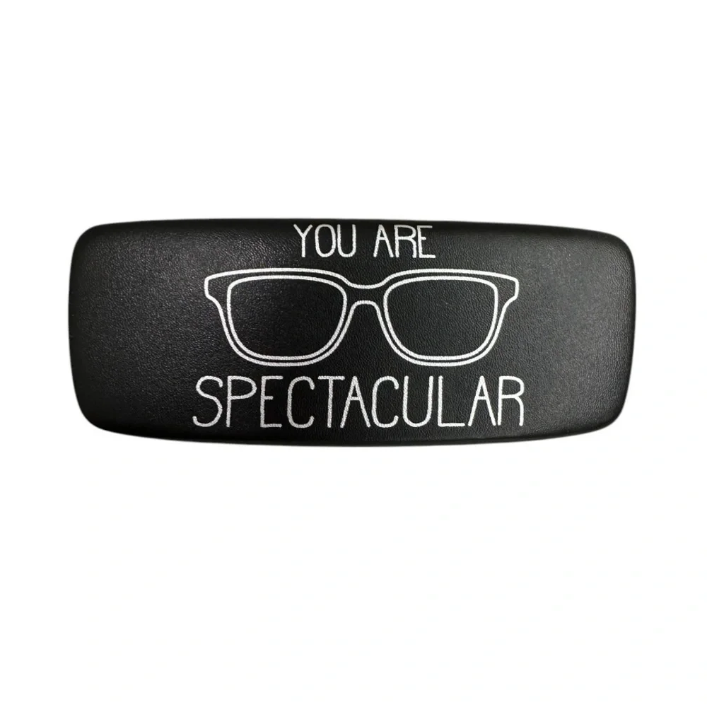 Black Vegan Leather Glasses Case “YOU ARE SPECTACULAR” in WhiteContrast Print